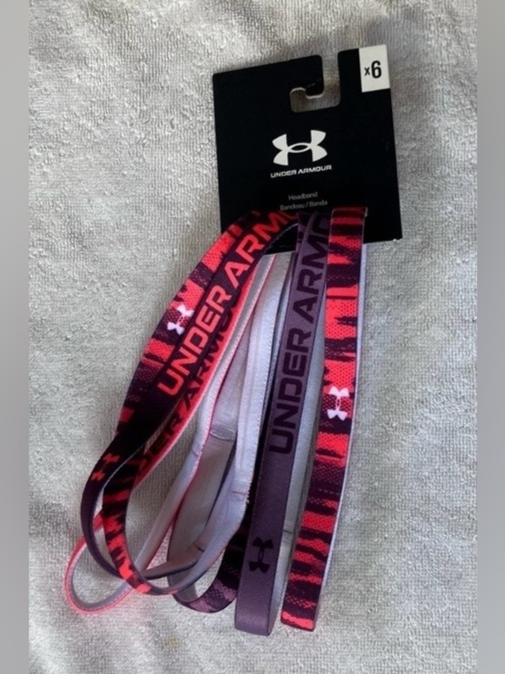 Under Armour Women 6 Pack Elastic Headbands None Slip Grip Pink/Purple NWT